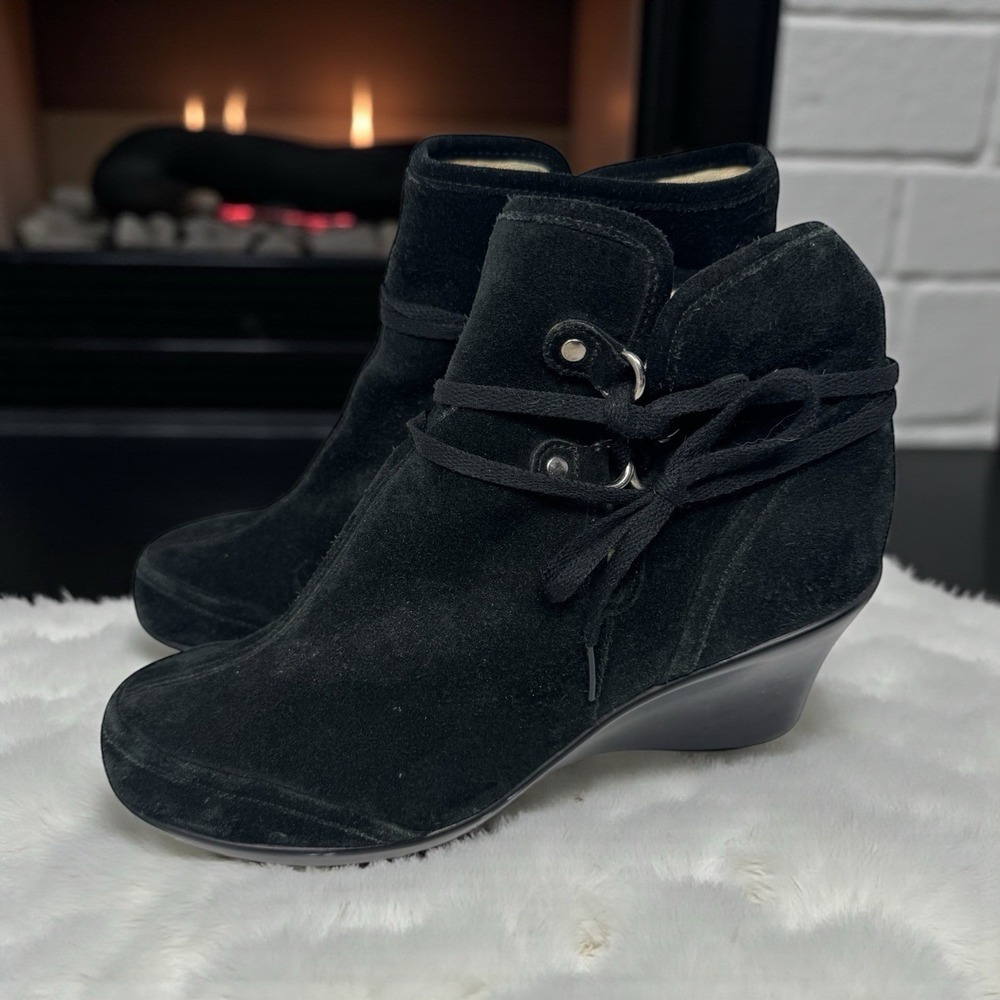 CROCS 🖤Black Suede 🤑Lace Up Chunky Wedge Ankle Booties Fairy Grunge Witch 10